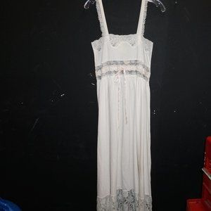 VTG Deadstock VICTORIA'S SECRET long gown white cotton blnd knit lace trim SMALL
